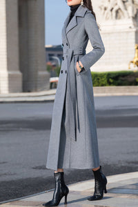 winter long grey wool coat C4149