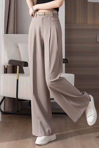 Khaki Wide Leg Long Pant with Pockets C3505