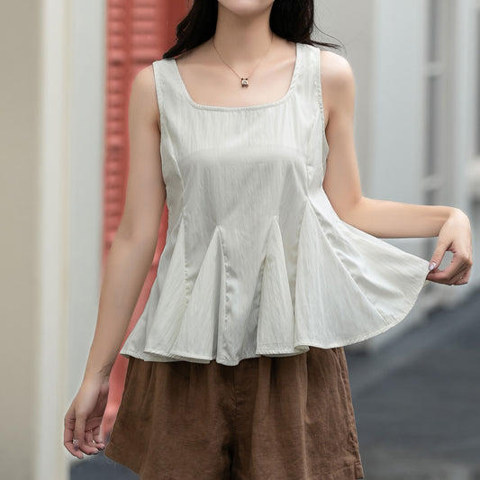White sleeveless summer blouse women C5040