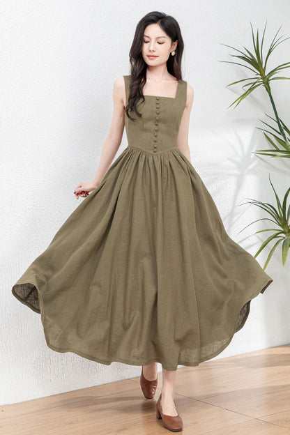 Sleeveless Linen Pinafore Dress C4763