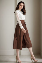 Load image into Gallery viewer, Women&#39;s linen Brown flared skirt C4295
