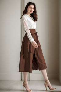 Women's linen Brown flared skirt C4295