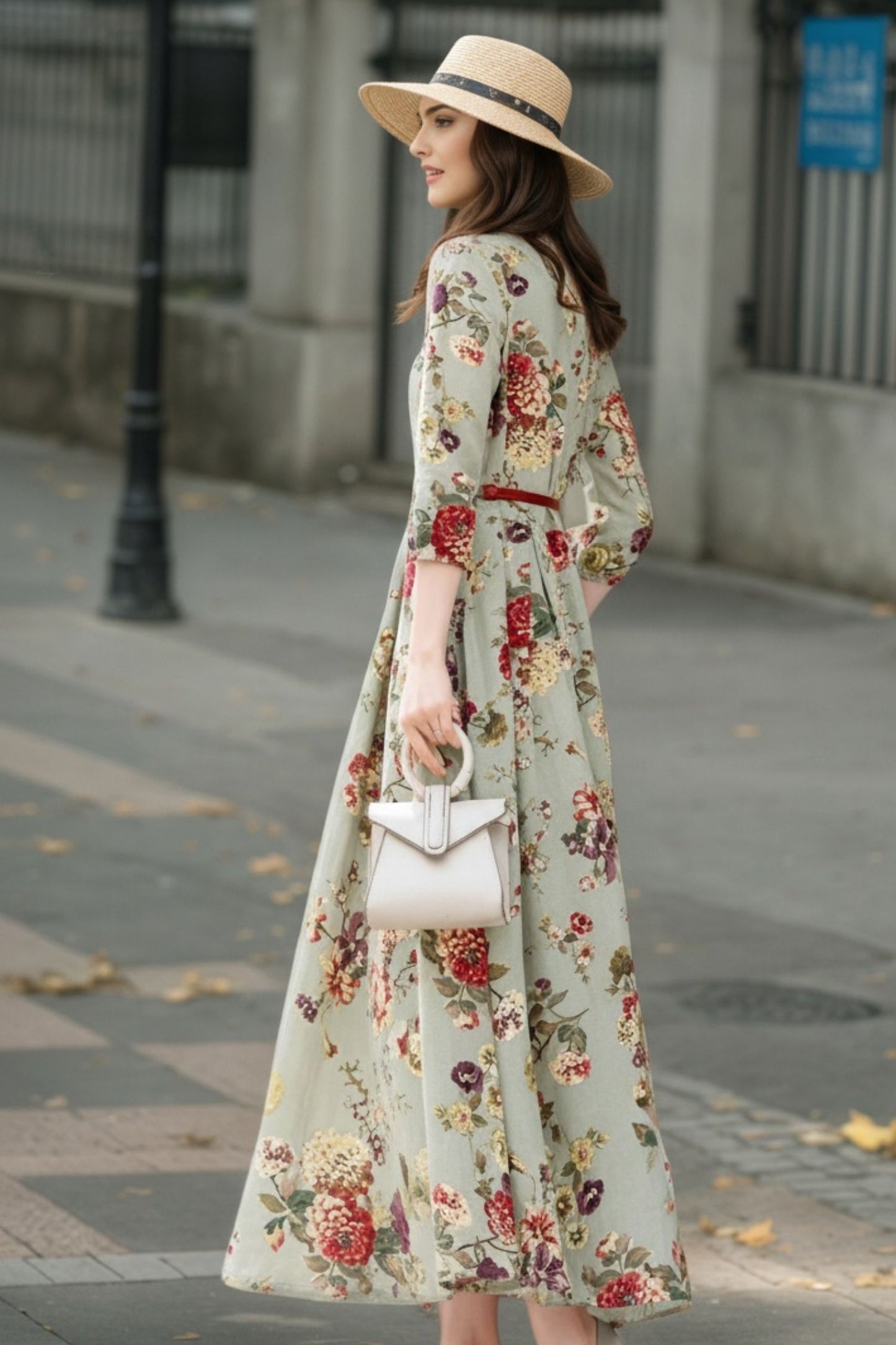 Maxi prom Floral Linen dress c5411