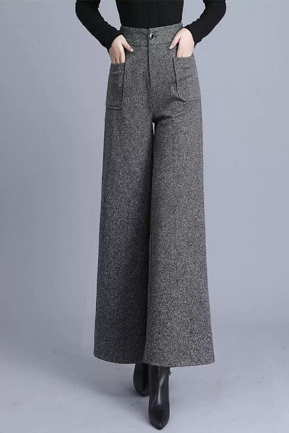 High waist wool pants with pockets c5088