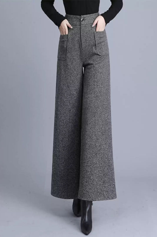 High waist wool pants with pockets c5088