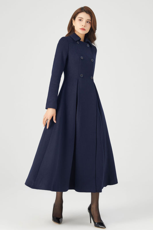 Navy Blue Double Breasted Coat C3684