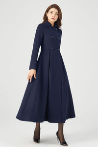 Navy Blue Double Breasted Coat C3684