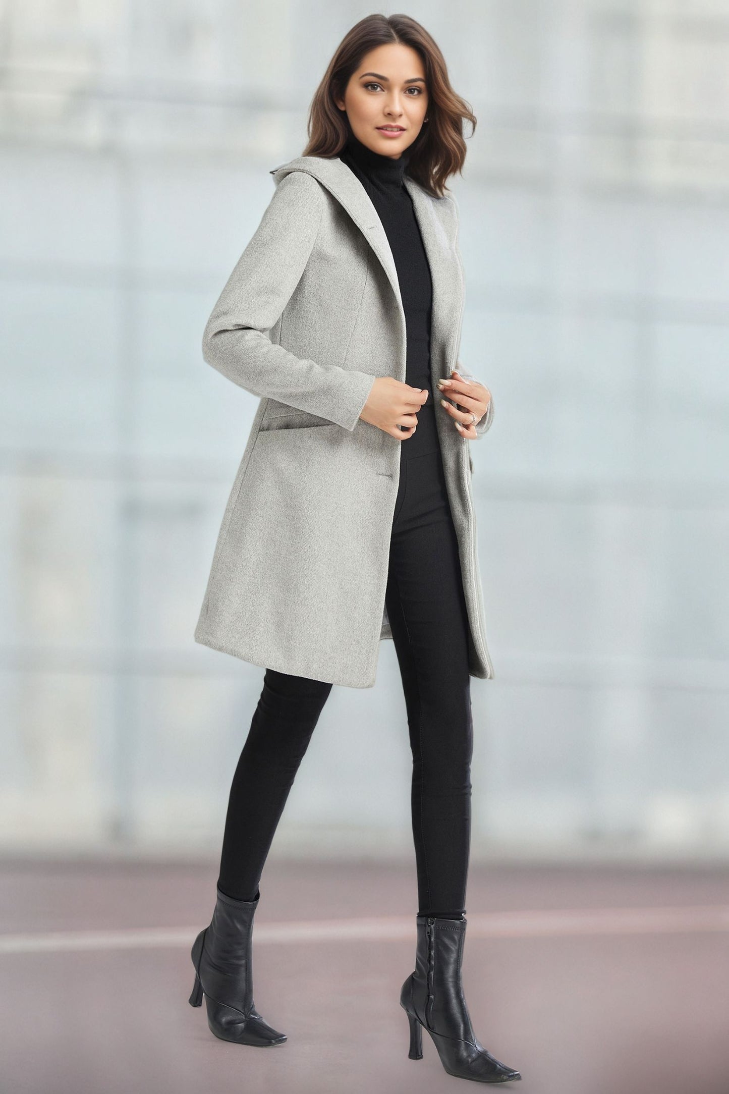 Winter Hooded Wool Coat C4955