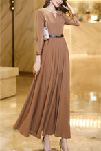 Load image into Gallery viewer, khaki waisted long spring and autumn dress C4183
