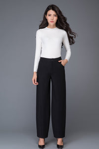 Black loose winter long wool trousers C1016