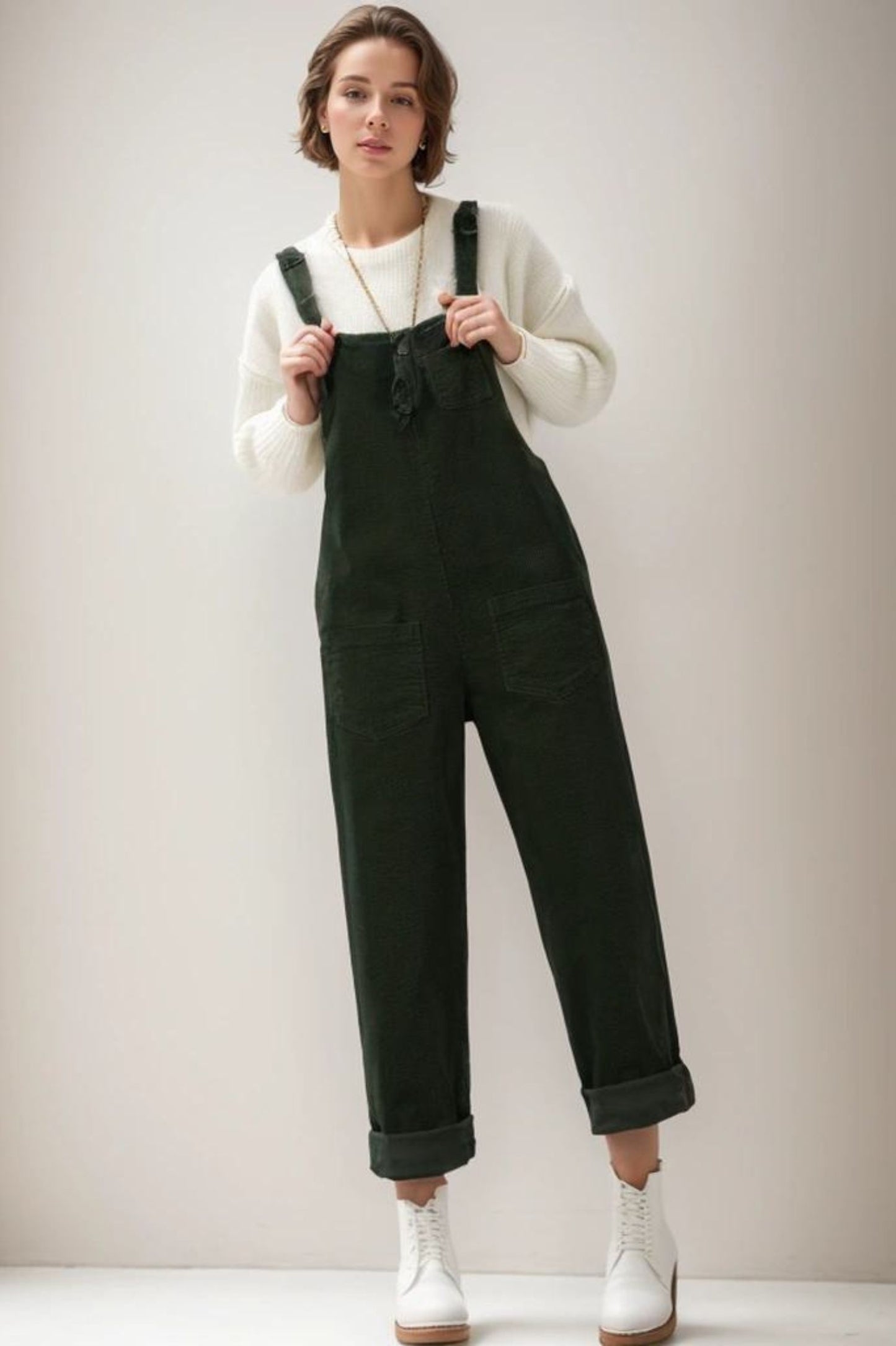 Women's black corduroy overalls C4311