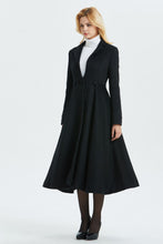 Load image into Gallery viewer, Women&#39;s black wool maxi princess coat C1338
