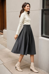 Midi Grey Winter Wool Skirt C4322