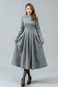 Gray swing long winter wool dress C4442