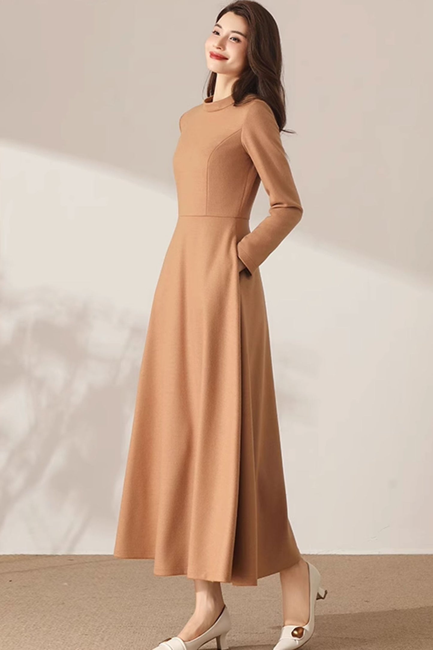 Winter Maxi Wool Dress with pockets C3692