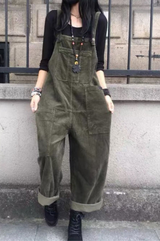 Loose fitting corduroy overalls pants women C5123