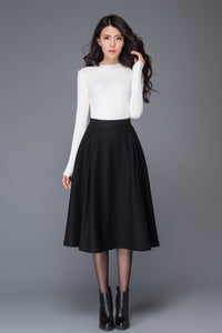 A line black winter womens wool skirt C1008