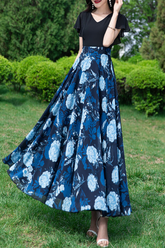 Long women summer chiffon printing dress C3986