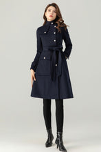 Load image into Gallery viewer, Womens Navy Blue Wool Coat C3699
