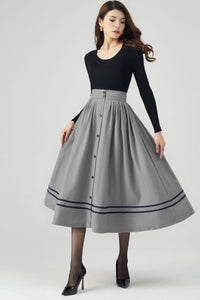 Button Wool  Midi Skirt Women C4329