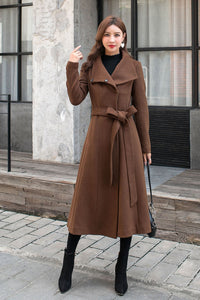 Women Brown Wool Trench Coat C2577