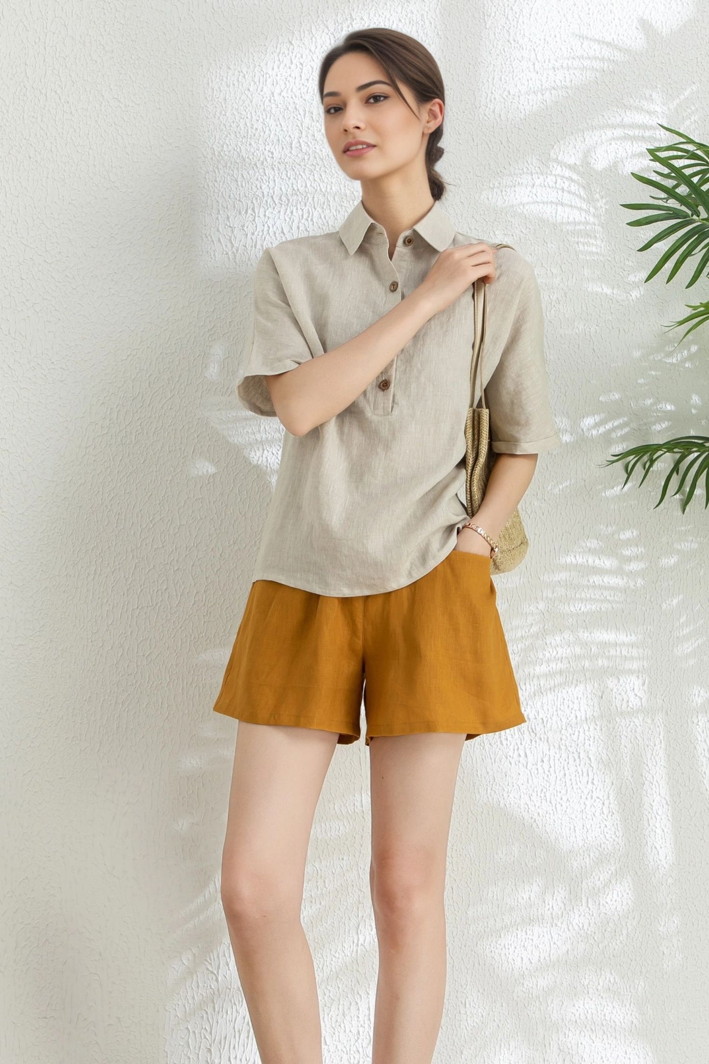 Women's Summer short sleeve linen Shirt C5314