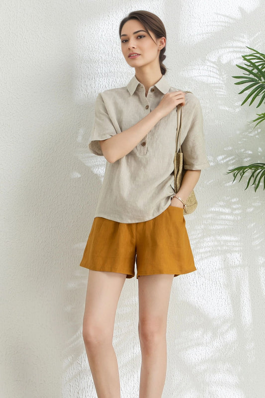 Women's Summer short sleeve linen Shirt C5314