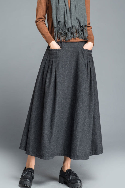 Winter gray wool maxi skirt C1204