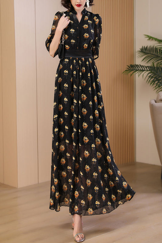 black printed long dress C4091