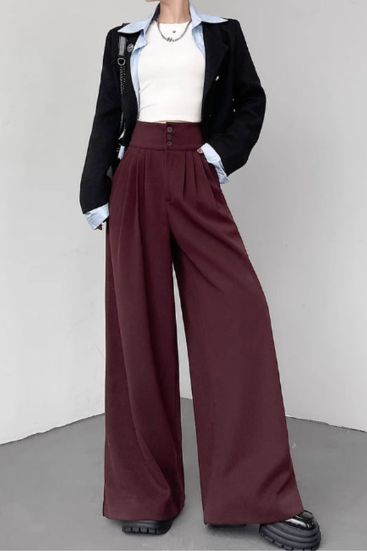 Wide leg long winter wool pants C4663