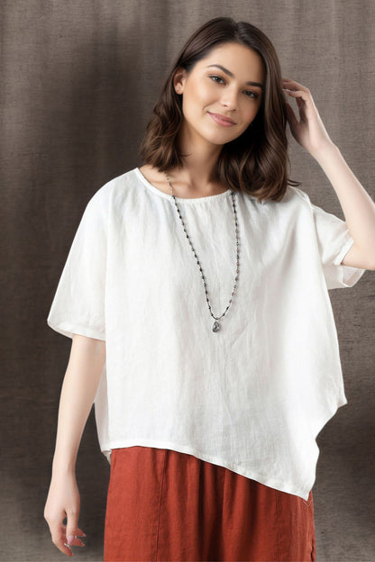 Women's Asymmetrical Linen Tops C4847