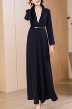 Load image into Gallery viewer, Navy blue spring and autumn V-neck long dress C4174
