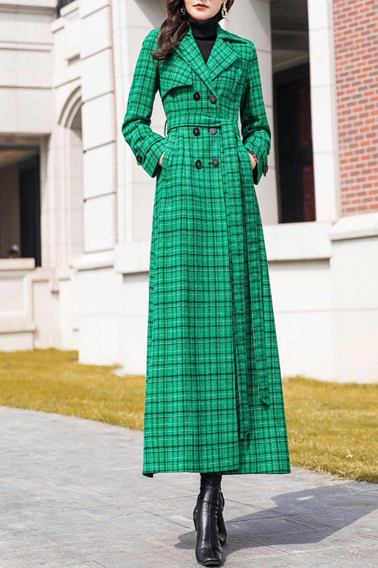 Women's Autumn and winter green plaid coat C4213