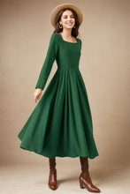 Load image into Gallery viewer, Green Wool  Womens Winter Dresses C4336
