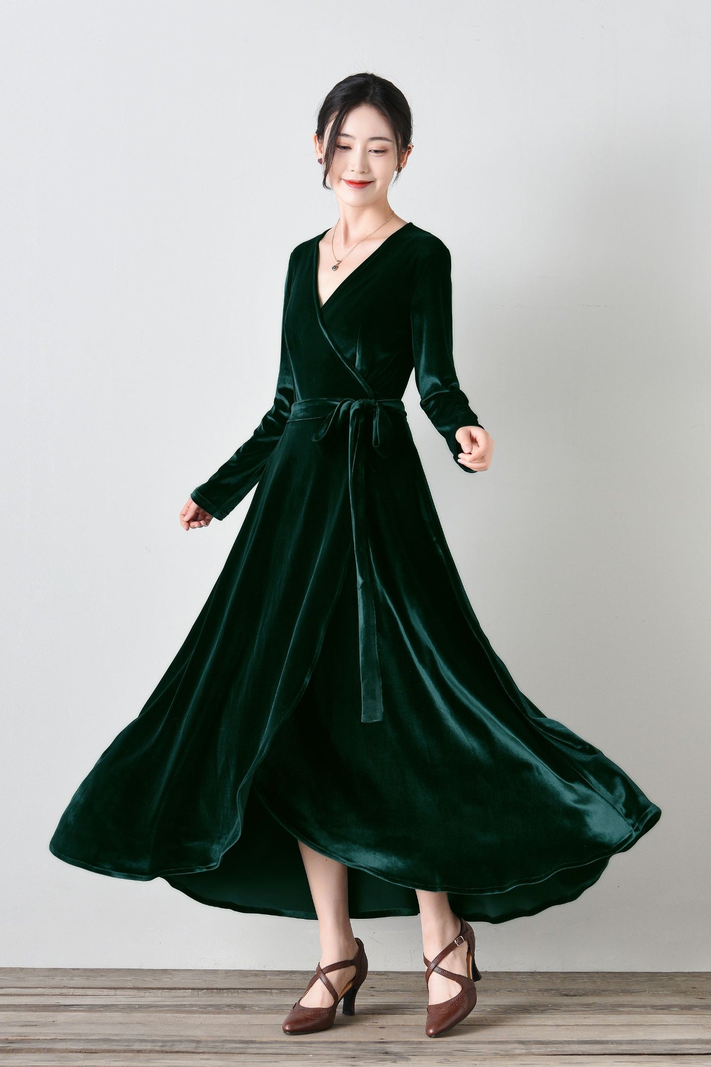 Long Velvet Wrap Dress with Belt C4695