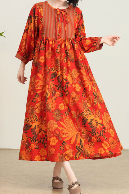 Plus size Long floral linen maxi dress C4734