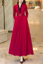 Load image into Gallery viewer, Burgundy spring and autumn V-neck long dress C4175
