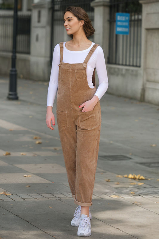 Women's Retro Brown corduroy overalls C5160