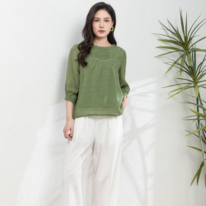 Summer Green Womens Linen Blouse c4981