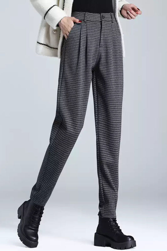 Plaid autumn loose fit womens office pants c5102
