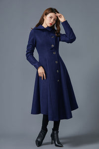 Handmade hooded maxi wool coat C1618