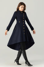 Load image into Gallery viewer, Womens Asymmetrical Navy Wool Coat C3700
