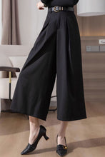 Load image into Gallery viewer, Black summer wide leg pants women C3506
