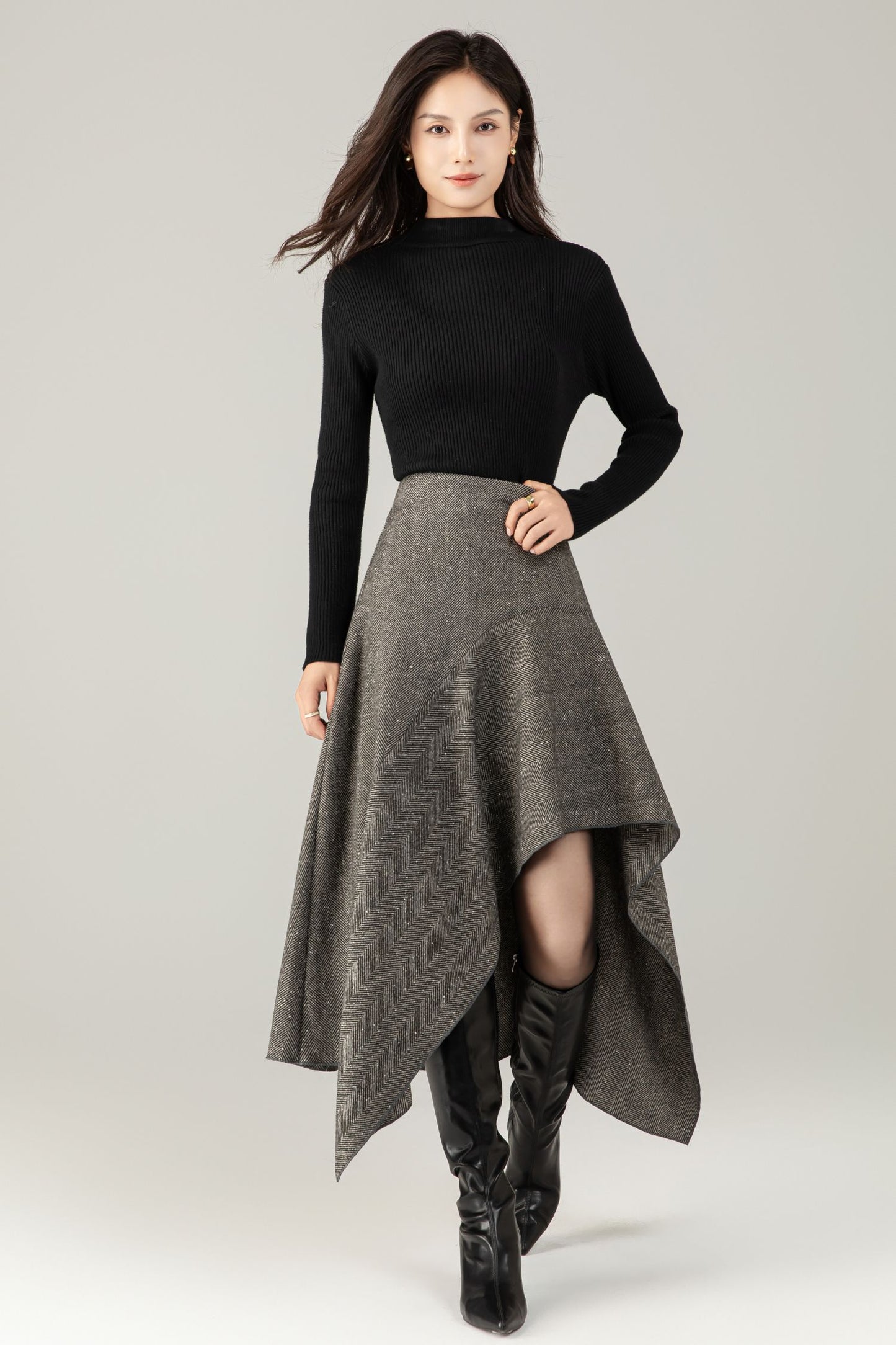Gray irregular winter wool skirt women C5250