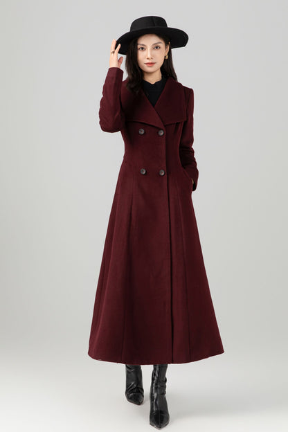 Double-breasted long wool maxi coat Women C5272