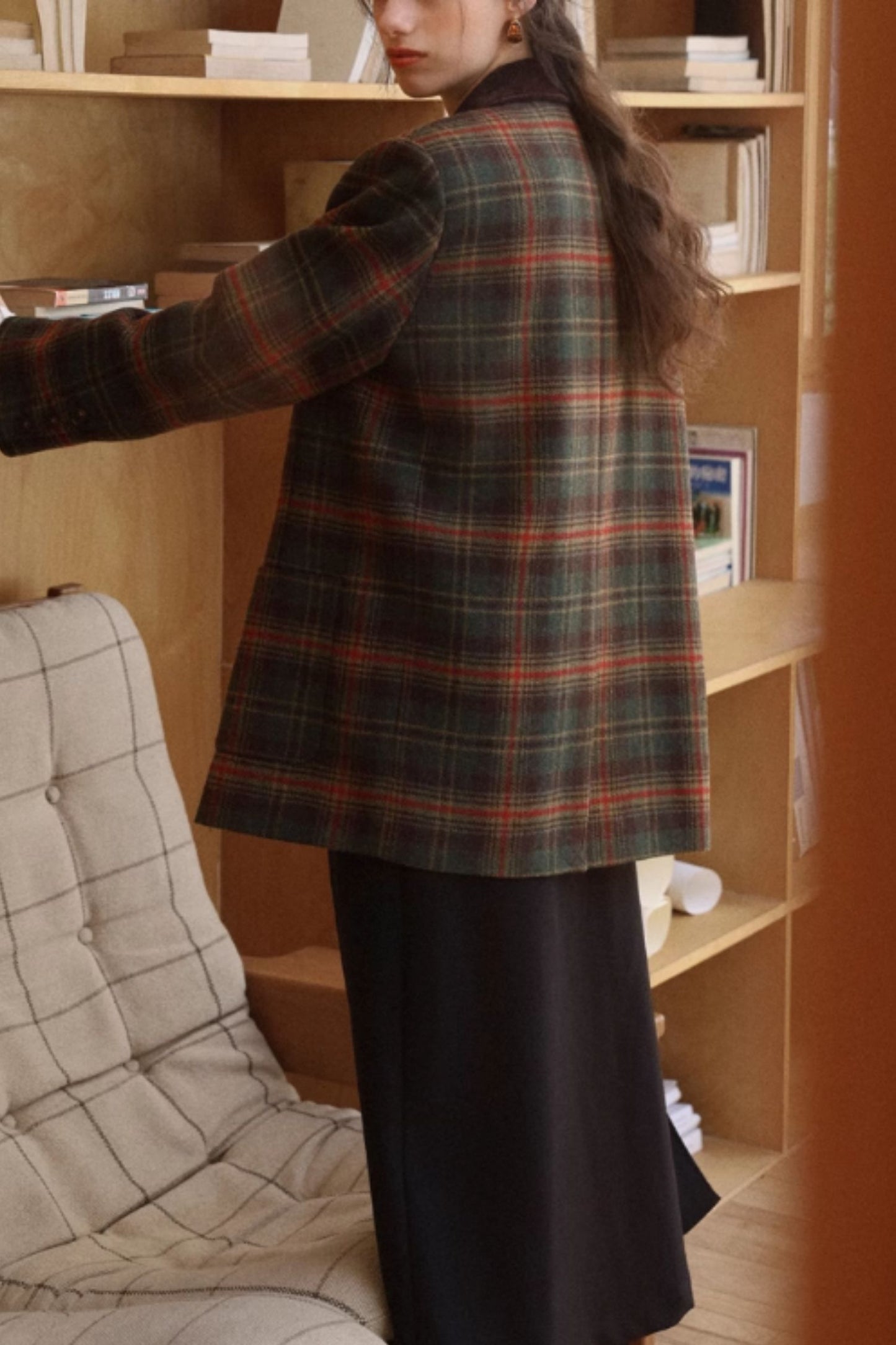 Plaid short wool jacket coat for women C5354