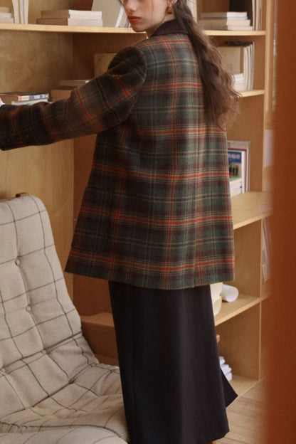 Plaid short wool jacket coat for women C5354