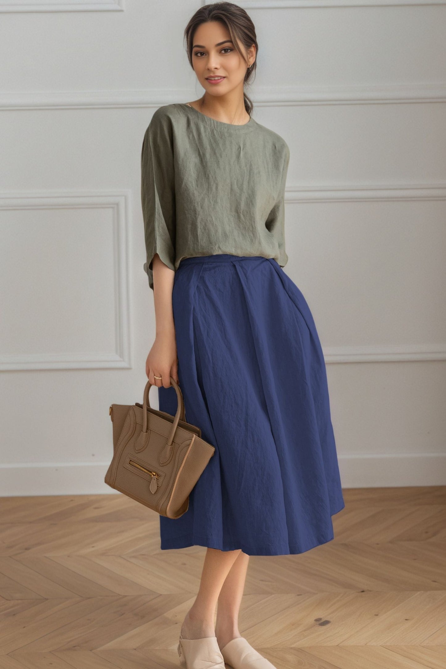 A-Line Midi Linen Skirt C5347