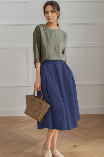 A-Line Midi Linen Skirt C5347