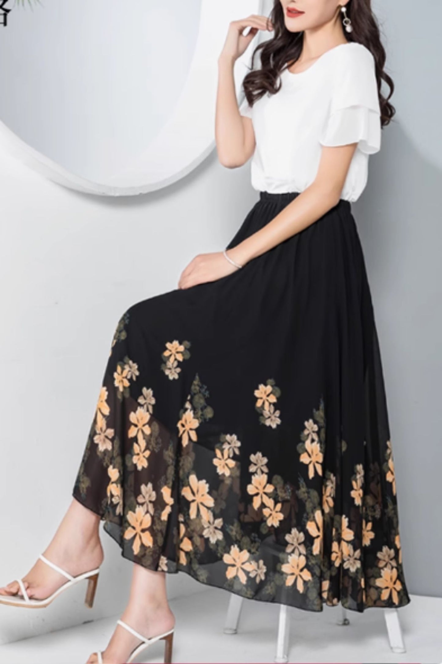 Tie belt womens chiffon blouse C5055